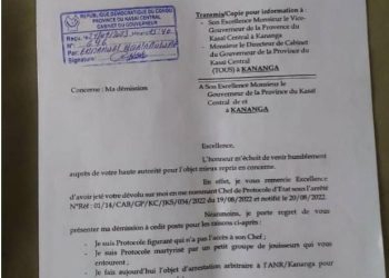 Kasaï-central : Le chef de protocole d&rsquo;État au sein du cabinet du gouverneur démissionne de son poste