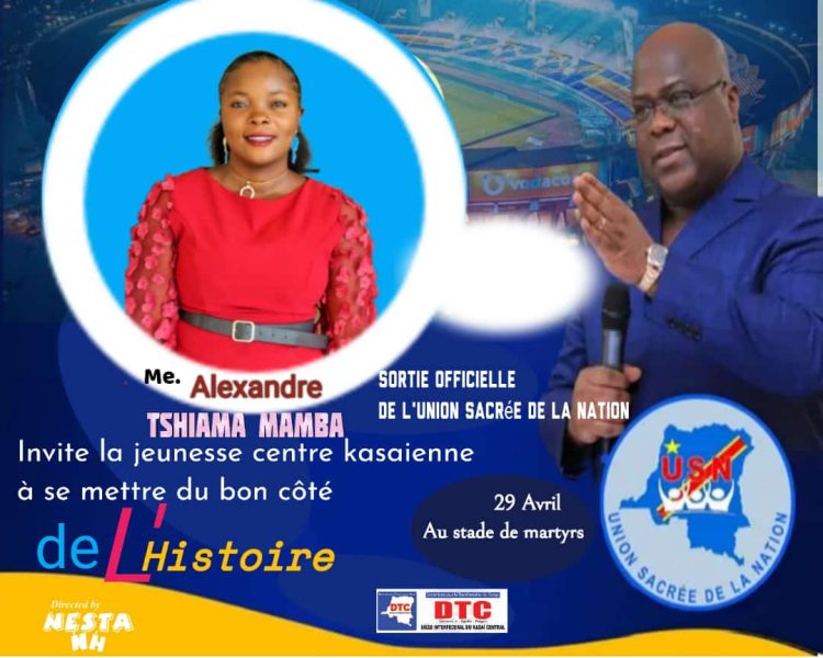 Politique: TSHIAMA MANBA représente la jeunesse du Kasaï central à la sortie officielle de l’Union sacrée